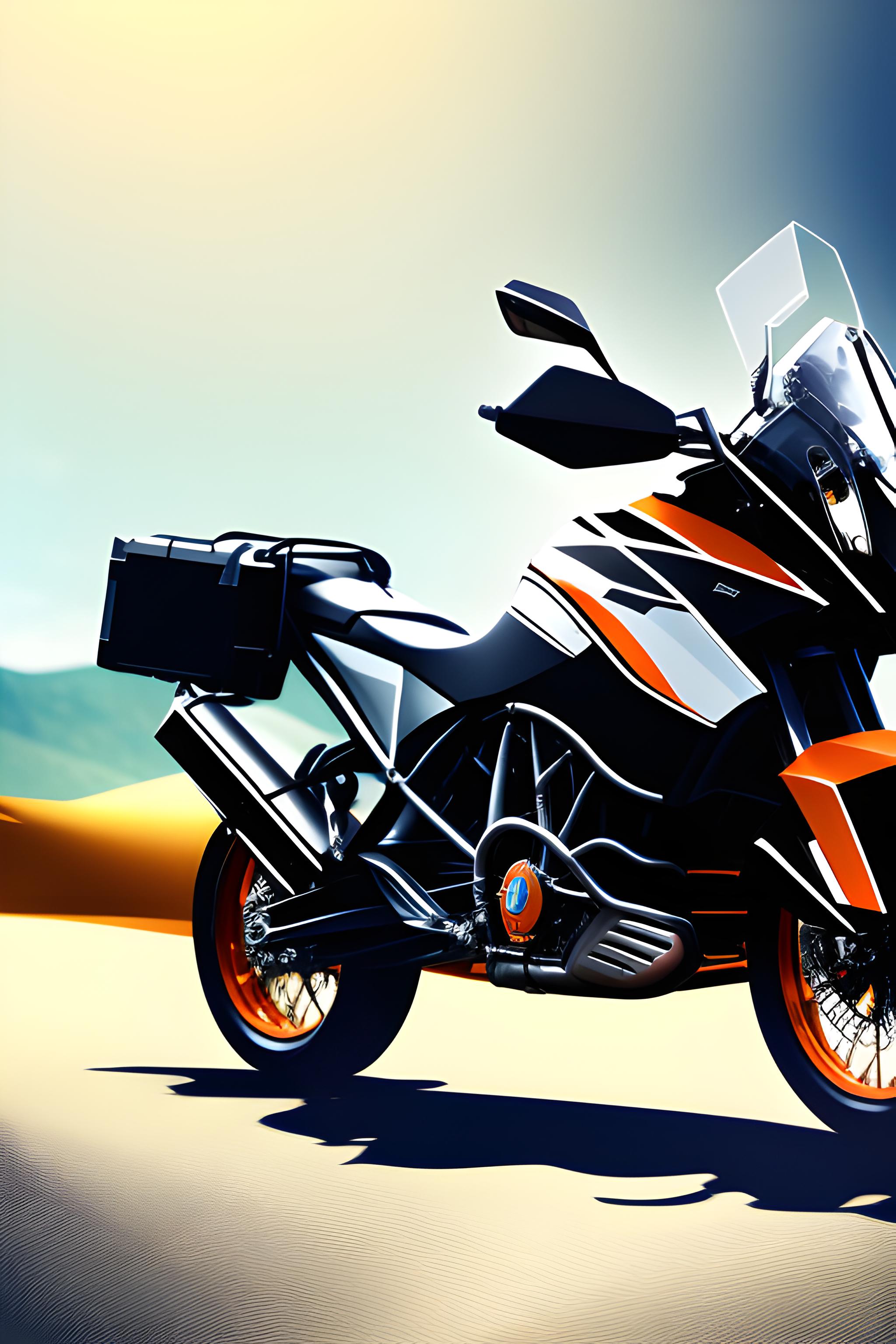 Ktm Adventure 390X bike 2025 model parked in a beautiful scenic location